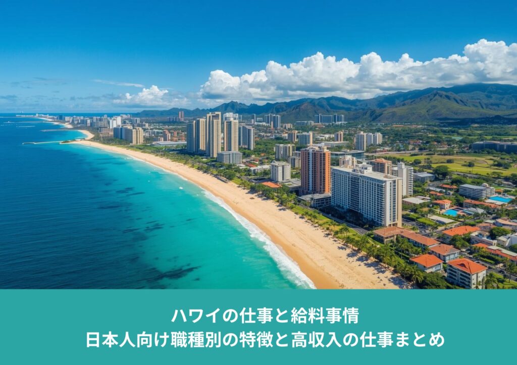 ハワイ・ワイキキ周辺の街並みと海岸線｜日本人向け仕事と給料事情の記事アイキャッチ