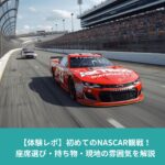 NASCARのオーバルトラックを高速で走行するレーシングカーと満員の観客席