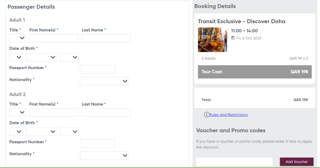 qatar transit tour booking screen 1