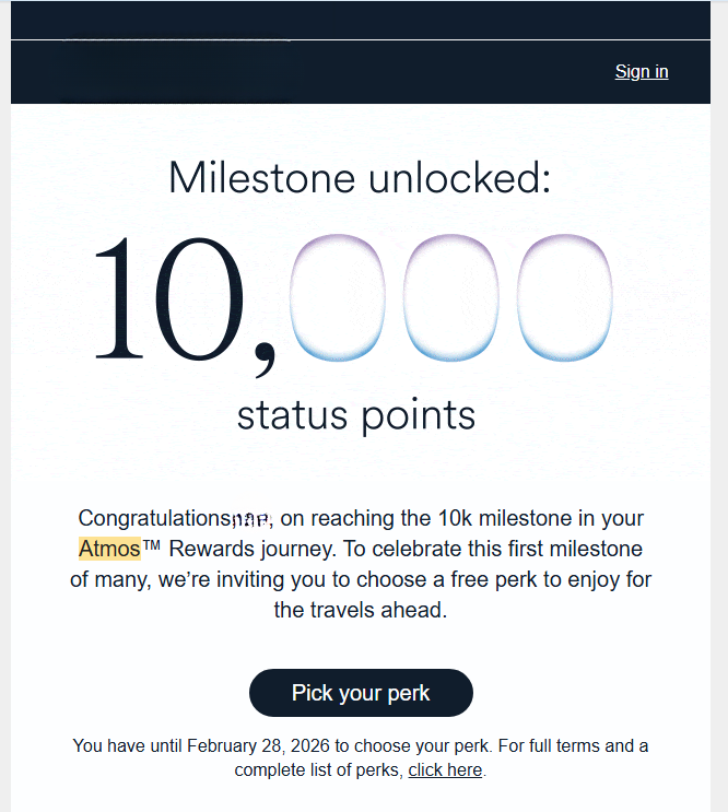 先日届いたAtmosマイルストーンの案内のメール