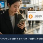 アメリカで購入したビットコインを日本へ持ち帰る方法を解説したアイキャッチ画像