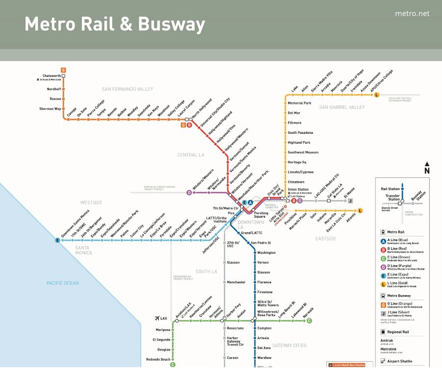 Los Angeles Metro Rail & Busway official route map 2025 – 最新ロサンゼルス地下鉄路線図