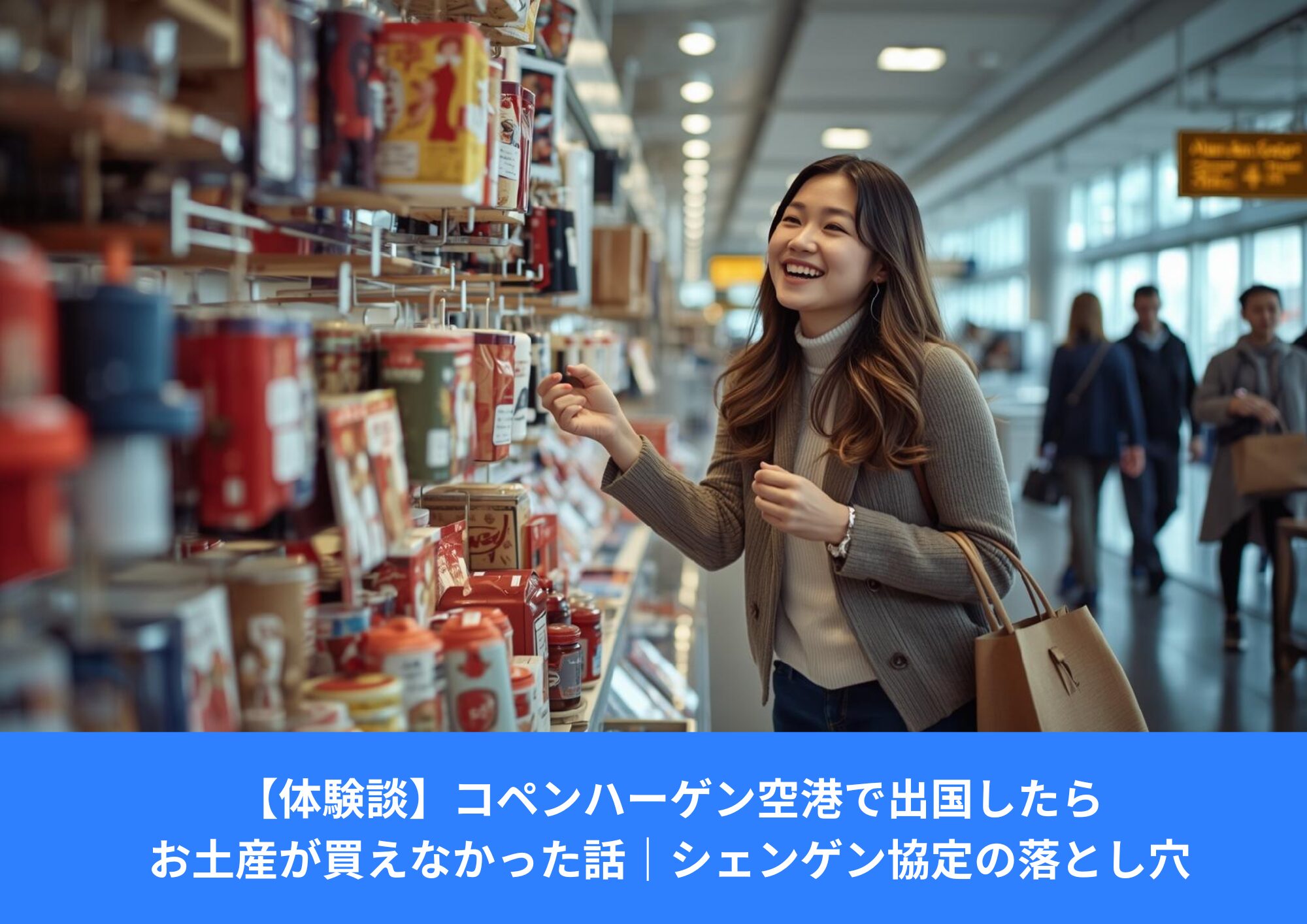 コペンハーゲン空港でお土産を選ぶ旅行者の様子