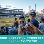 ロサンゼルス・ドジャースタジアムの客席で、ボブルヘッド人形を手に持つ観戦者。大谷翔平ボブルヘッドを最安値で入手する方法を解説した記事のアイキャッチ画像。