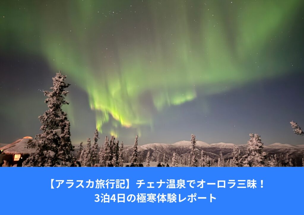 アラスカ・チェナ温泉の夜空に広がる幻想的なグリーンオーロラ